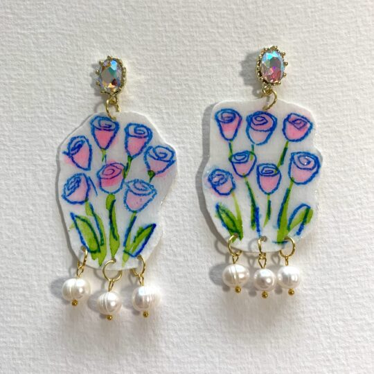 EARRINGS / FLOWERS ROSE PEARLS